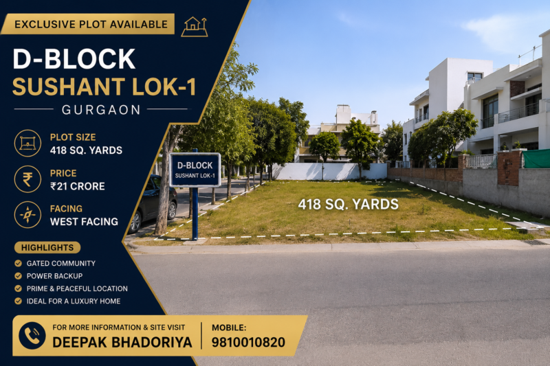 Exclusive Residential Plot for Sale 418sq.yd | Sushant Lok-1, Gurgaon@9810010820