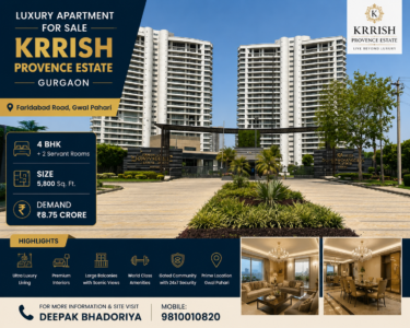 Luxury Apartment for Sale 4 BHK+2 Sr. Size: 5,800 Sq. Ft.| Krrish Provence Estate, Gurgaon9810010820