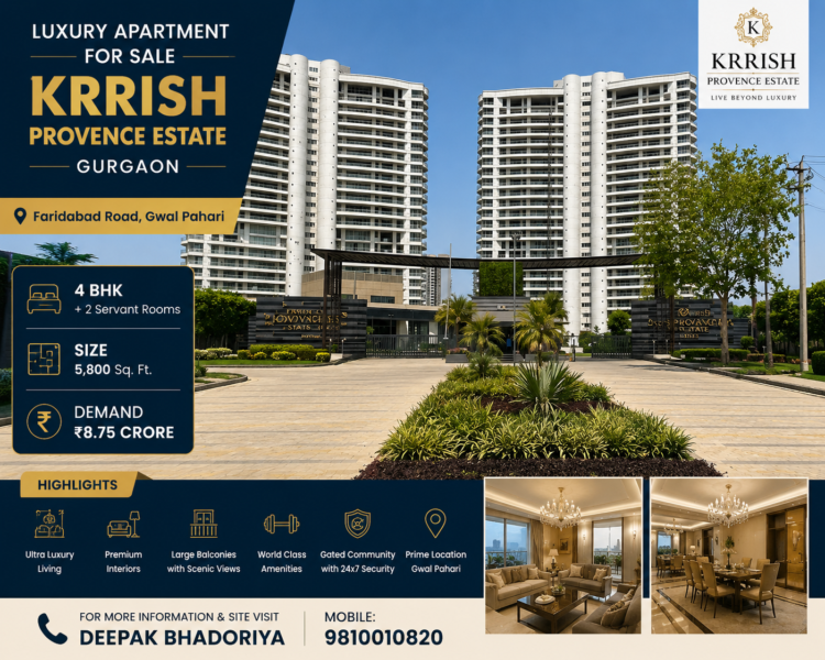Luxury Apartment for Sale 4 BHK+2 Sr. Size: 5,800 Sq. Ft.| Krrish Provence Estate, Gurgaon9810010820